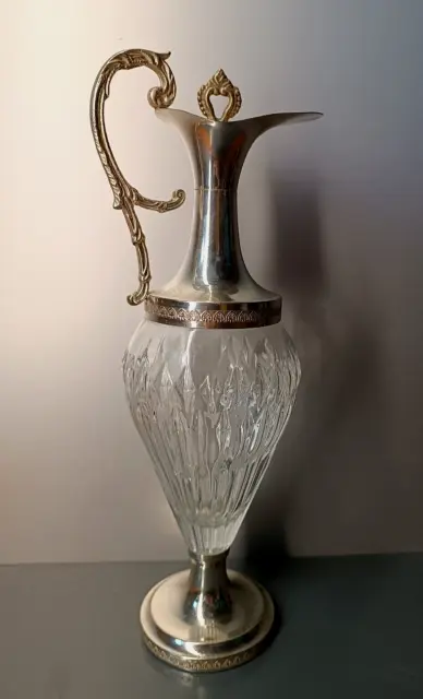 aiguière ancienne en verre et métal argenté Italie