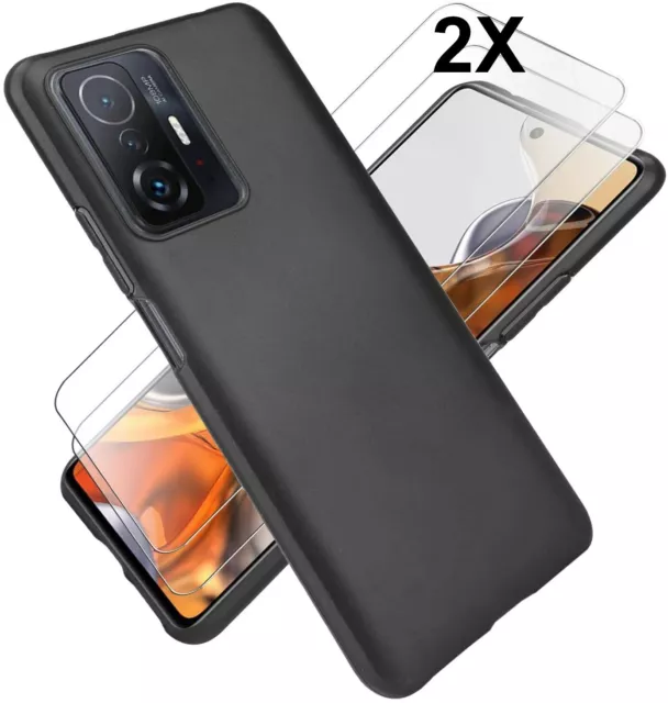 COQUE XIAOMI MI 11T 5G / MI 11T PRO 2X VITRE silicone NOIR VERRE TREMPE