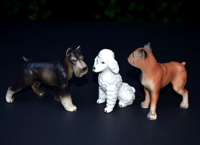 Set 3 Dogs 4"-5" Schnauzer Boxer Poodle Original Collection Display Japan VGVC