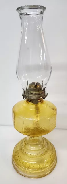 Antique Kerosene Oil Lamp Plume Wave Pattern Large Amber 18 1/2" 1900 - 1920
