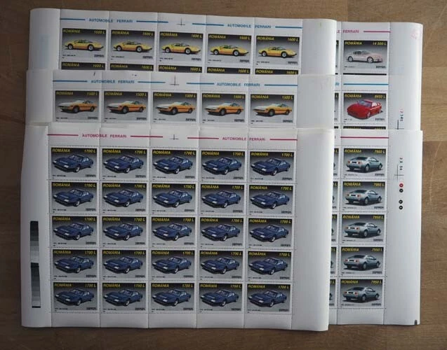 1999 Rumänien; 100 Serien Ferrari, postfrisch/MNH, MiNr. 5450/55, ME 700,-
