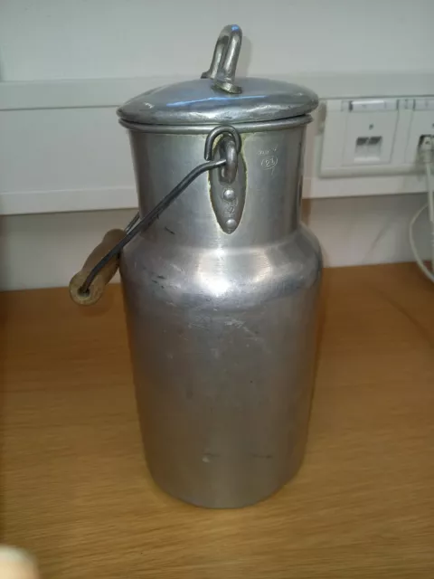 Alte Milchkanne Aluminium 4 Liter mit Deckel und Henkel