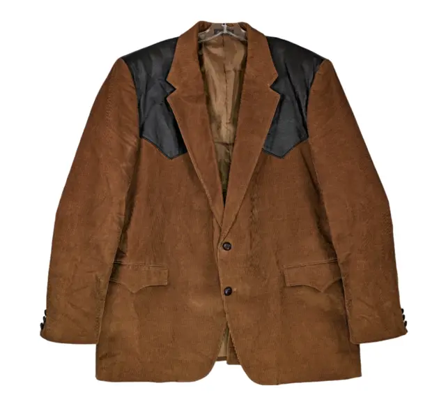 Circle S Corduroy Sport Coat Ranch Western Wear Brown Jacket Leather Yoke 50L