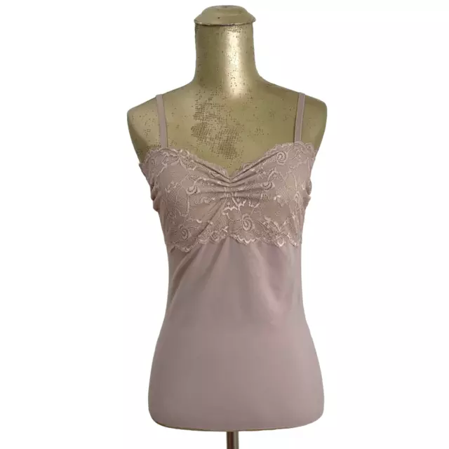 SOMA INTIMATES L Camisole Top Lilac Gray Ribbed Lace Tank Cami