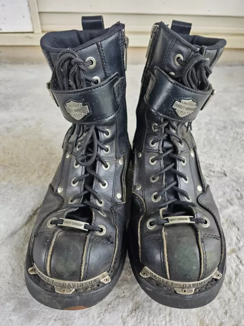 HARLEY DAVIDSON BLACK Leather Zip Lace Up Riding Boots 95072 Men's Size ...
