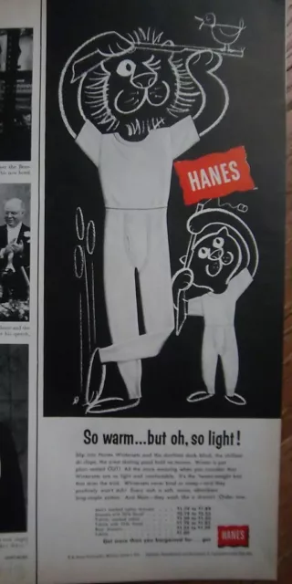 1956 HANES SO Warm So Light Men's Underwear Vintage Print Ad 8334