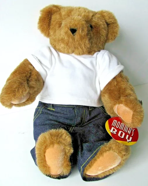 Vermont Teddy Bear Company Mamas Boy Mom Tattoo Shirt Jeans Jointed Plush 16"