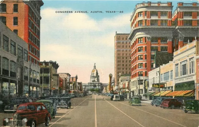 c1940 Congress Avenue, Austin, Texas Postcard