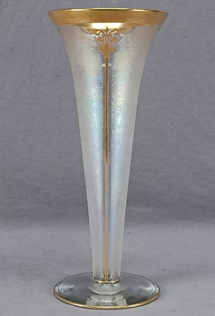 Dorflinger Honesdale St Regis Regeletto Gold & Iridescent Trumpet Vase