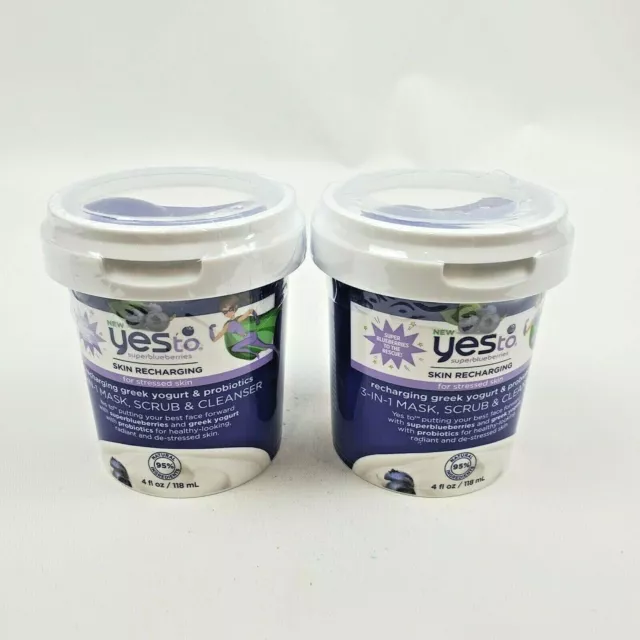 Lot of 2  Yes To 3-in-1 Mask Scrub & Cleanser Greek Yogurt Super Blueberries 4oz