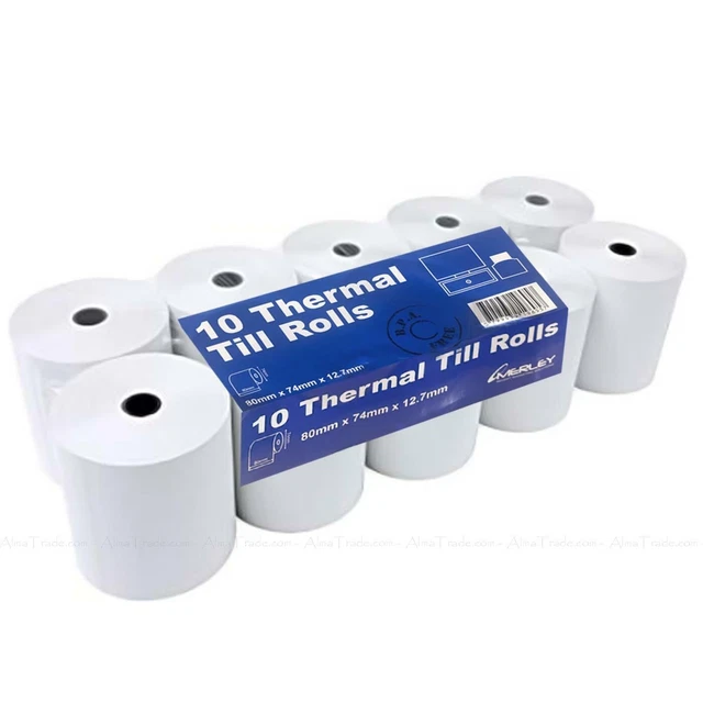 Rotoli etichetta ricevuta carta termica macchina Merley 80x74x12,7 mm - confezione da 10