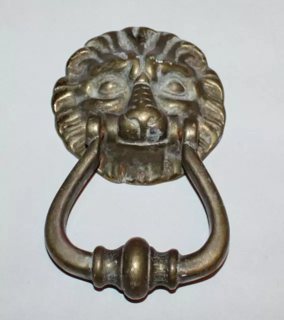 Vintage 80's Cast Brass Lions Head Door Knocker Nice Natural Patina