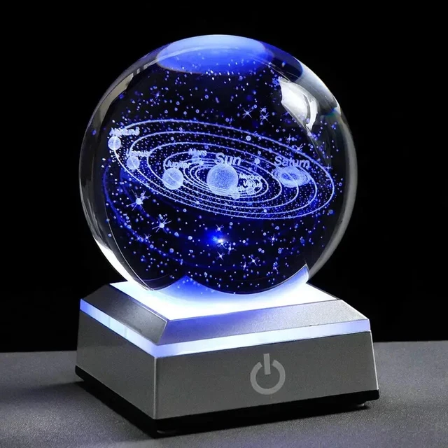 1pc Small 3D Solar System Crystal Ball With LED Base, Night Light For Home Decor