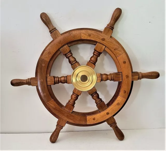 18 Inches Nautical Boat Ship Wheel Brown Wooden Steering Wheel Wall Décor Item