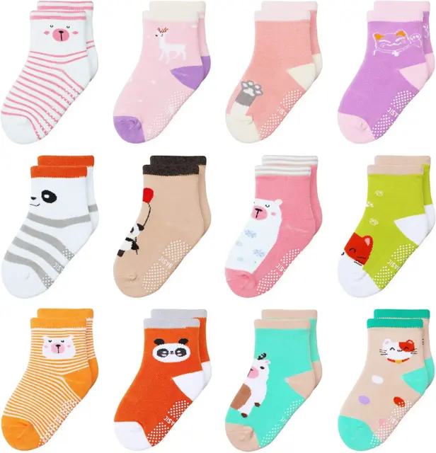 Baby Socks 12-24 Months Toddler Girls Socks with Grips 12 Pairs Cotton Non Sl...