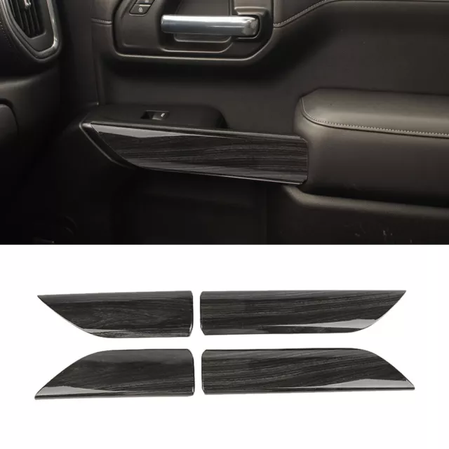 Black Wood Grain Door Panel Decor Trim Cover For Chevy Silverado 2019-2022 4Door
