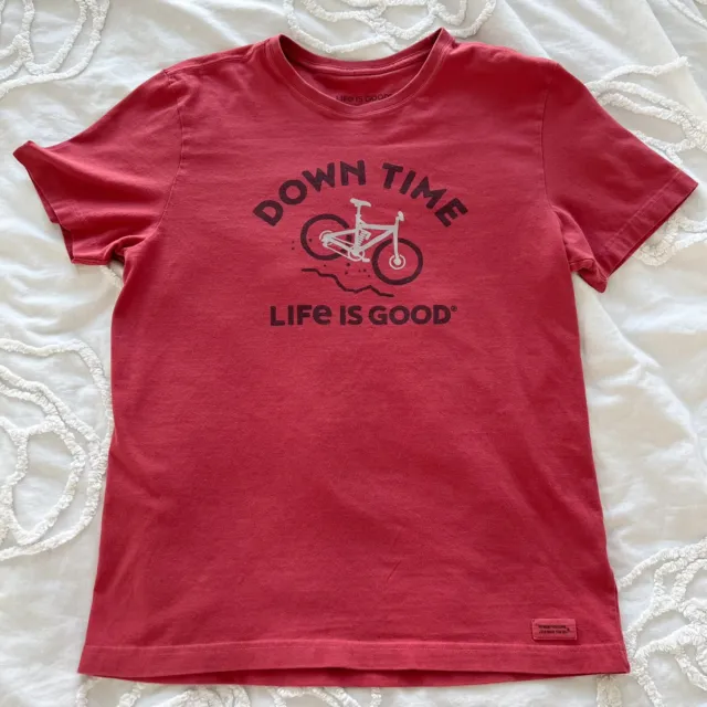 Life is Good Down Time Bike Graphic Red Short Sleeve Mens Tee Size Medium