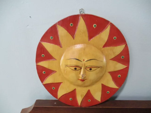 Sun &  Moon Face double  sided  hand carved hand painted wooden wall hanger
