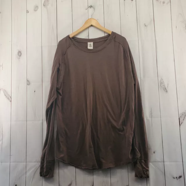 We The Free Free People Womens Large Oversized Brown Long Sleeve Tunic T Shirt