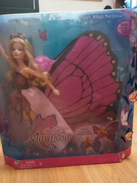 Mattel Barbie Mariposa Magic Wings Doll Pink Never Opened Slightly Damaged Box