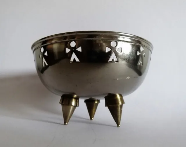 Rare postmodern designer fruit bowl on three brass legs 1990s