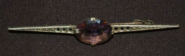 Broche Barrette Ancienne Plaquée Or - Décor Cabochon Cristal Carré Et Perles Dorées