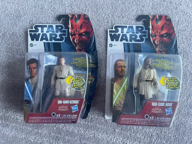 Star Wars Episode 1 Movie Heros Qui Gon Jinn + Obi Wan Kenobi Action Figures