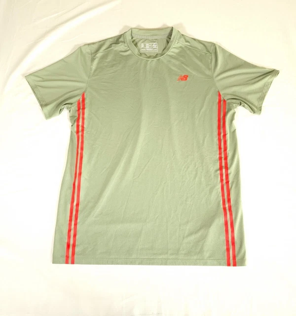New Balance Athletic Shirt Adult Large Green Short Sleeve Stripes Mens