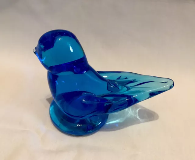Bluebird Of Happiness Blue Glass Figurine/Paperweight Signed Leo Ward 1997. USA