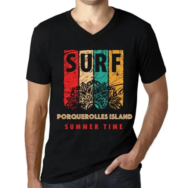 ULTRABASIC Homme Tee-Shirt Col V Surf D'Été Sur L'Île De Porquerolles Summer