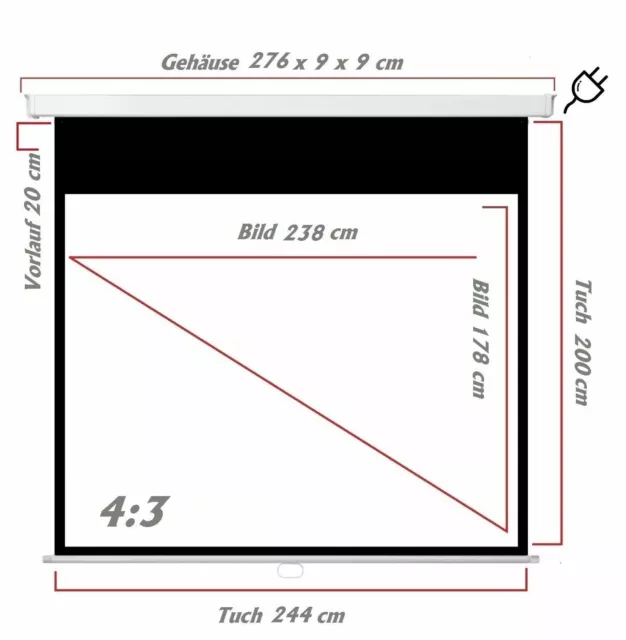 Avlux Motorleinwand 240 x 180 cm 4:3 Heimkino Beamer Leinwand Funk-FB 3D 4K 3