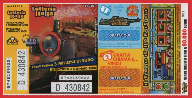 Lotteria Italia 2007 Raro Con Matrice E Gratta E Vinci 001 Tenuto Perfettamente