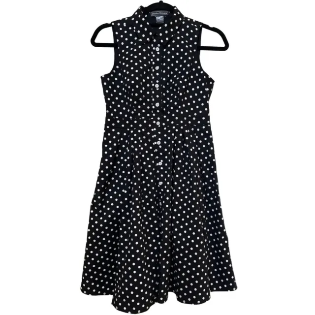 VTG Jessica Howard Brand Fit & Flare Dress Black/White Polka Dot Women Size 4P