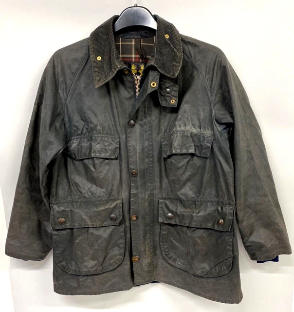BARBOUR WAX JACKET Mens Size 38 (Small) Dark Olive Grey Waxed Jacket