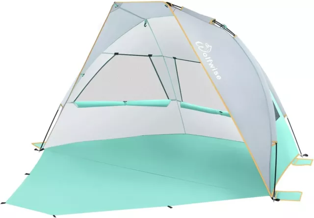 Pop Up Beach Tent 3-4 Person Green Grey Portable Shelter Canopy WOLFWISE