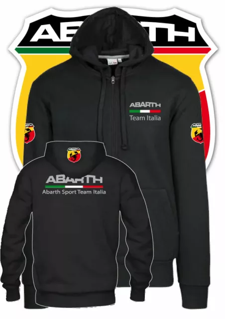 Felpa Zip Hoodie Stampa St Abarth Team Italia Fiat 595  Col Nero