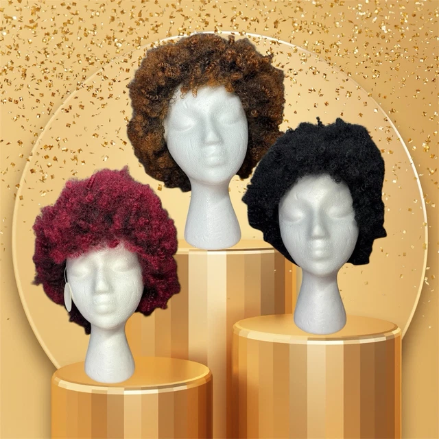 Perruque Synthétique Afro Courte Bouclée Noire - Avec Bonnet, Taille M, Neuf Sans étiquettes