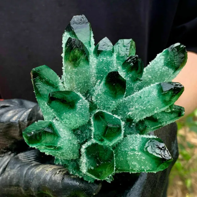 400-500g New Find Green Phantom Quartz Crystal Cluster Mineral Specimen Healing 2