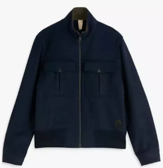 $575 Ted Baker Men's Avalan Funnel Neck Wool Bomber Jacket Coat NAVY BLUE Size L