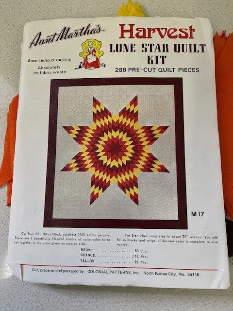 Lone Star Quilt Kit Vintage Aunt Martha Harvest Colours 288 Pre-Cut Quilt Pieces