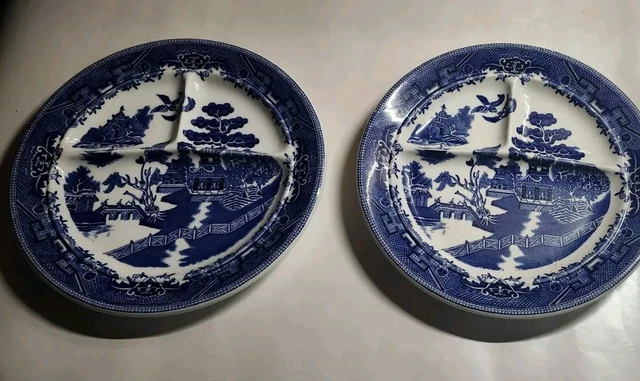 SHENANGO CHINA SET Blue Willow Vintage Divided Plate 10