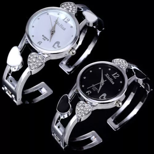 New Women's Crystal Stainless Steel Watch Cuff Bracelet Wristwatch