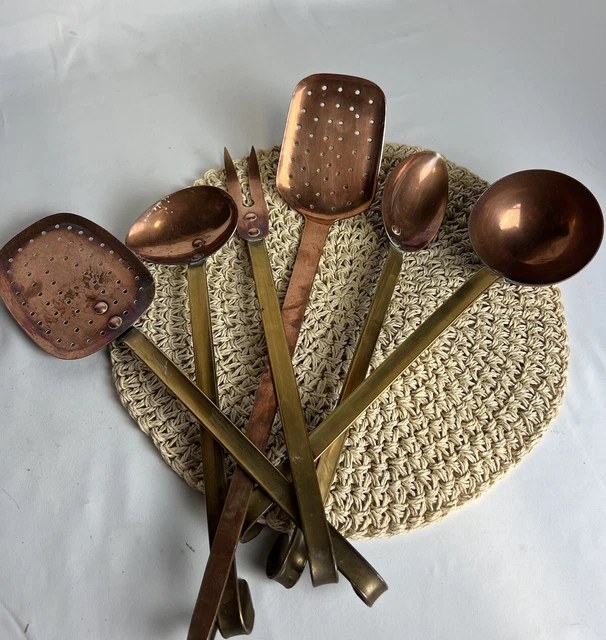 Set De 3 Ustensiles Cuisine En Cuivre – Manche Laiton + Chaudron – Fabriqué France