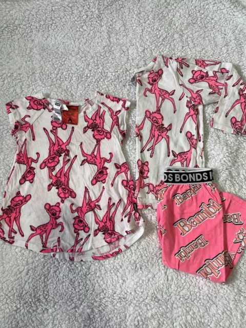 Bonds Rare Pj Bundle Size 2/3 Bambi Disney Pink Girls Fluro