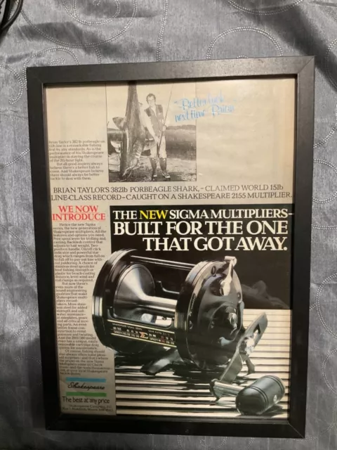 VINTAGE RETRO SHAKESPEARE sigma sea boat fishing reel framed advert for man  cave £17.99 - PicClick UK