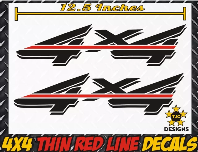 4x4 Truck Bed Decals THIN RED LINE GLOSS BLACK Firefighter
