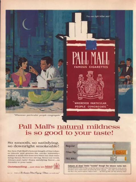 1962 Pall Mall Cigarettes Print Ad Romantic Dinner Moonlight