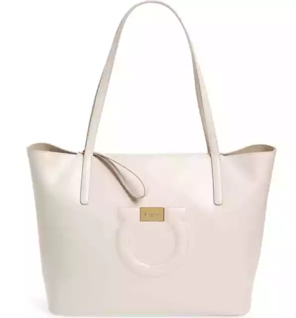 100% Auth New Salvatore Ferragamo City Gancio White Shoulder Tote/Handbag/Bag