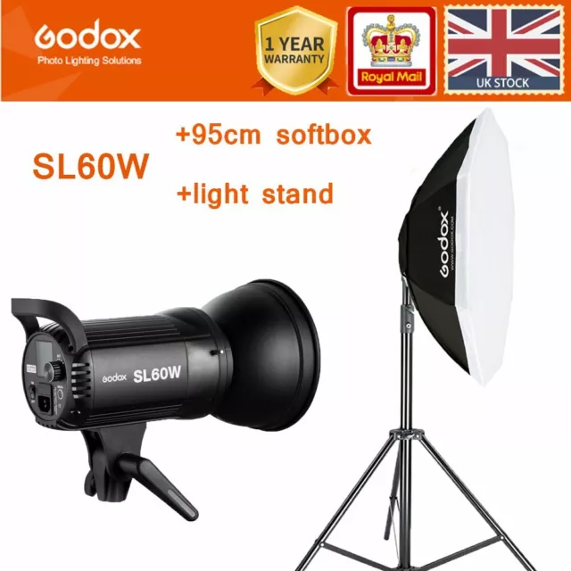 LAMPADA VIDEO LUCE LED UK Godox SL60W 5600K + 95 cm SB-BW softbox + kit  supporto luce 2 m EUR 152,34 - PicClick IT
