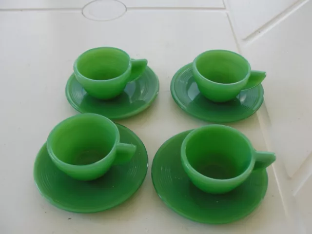 Vintage Akro Agate green jadeite children’s tea set 8 Pieces Concentric Ring!!